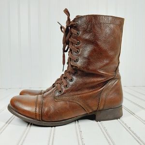 Steve Madden Troopa Brown Leather Lace Up Combat Boots Sz 10